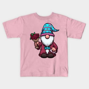 Valentine Gnome With Roses Kids T-Shirt